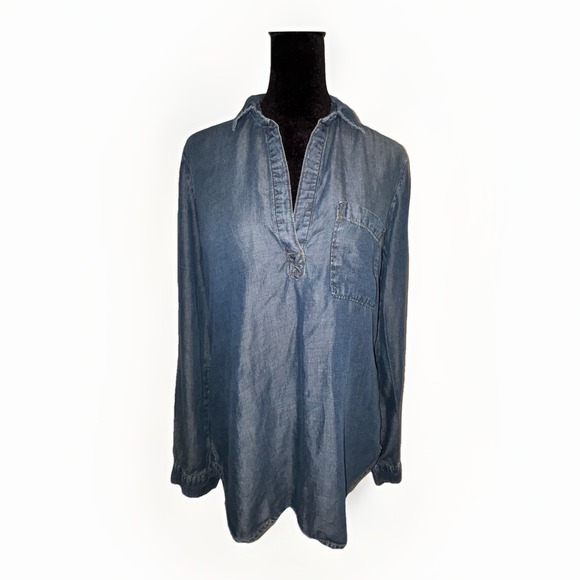 cloth & stone Tops - Cloth & Stone for Anthropologie Women's Small Tencel Chambray Henley Tunic Top